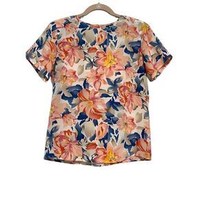 PS ILLUSTRATIONS | WOMEN’S VINTAGE 100% SILK BLOUSE FLORAL‎ SIZE S